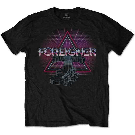 Foreigner · Foreigner Unisex T-Shirt: Neon Guitar (T-shirt) [size L] [Black - Unisex edition]