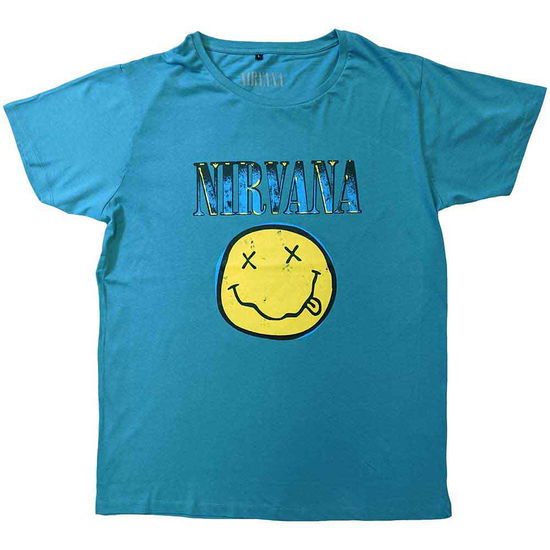 Cover for Nirvana · Nirvana Unisex T-Shirt: Xerox Happy Face (Turquoise Blue) (T-shirt) [size XS] (2023)