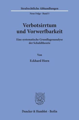 Cover for Horn · Verbotsirrtum und Vorwerfbarkeit. (Book) (1970)