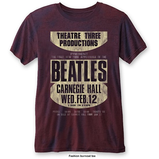 The Beatles Unisex T-Shirt: Carnegie Hall (Burnout) - The Beatles - Fanituote - Apple Corps - Apparel - 5055979981619 - 