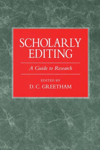 Cover for D. C. Greetham · Scholarly Editing (Paperback Book) (1995)