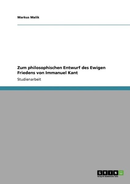 Cover for Malik · Zum philosophischen Entwurf des E (Book) [German edition] (2013)