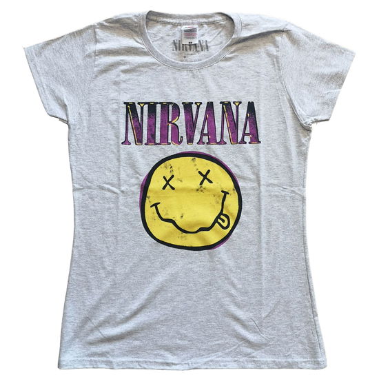 Nirvana Ladies T-Shirt: Xerox Happy Face Pink - Nirvana - Koopwaar -  - 5056368681622 - 