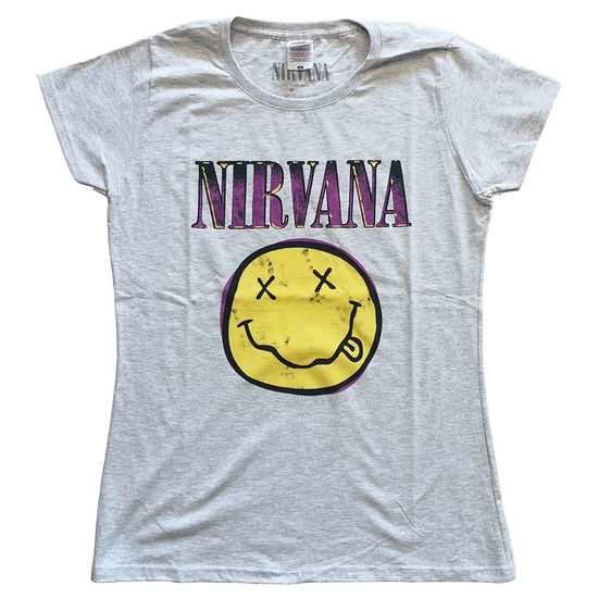 Nirvana Ladies T-Shirt: Xerox Happy Face Pink - Nirvana - Merchandise -  - 5056368681622 - 