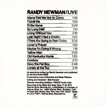 Cover for Randy Newman · Live (CD) (1990)