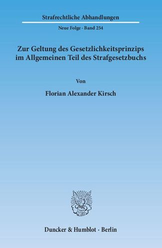 Cover for Kirsch · Zur Geltung des Gesetzlichkeitsp (Book) (2014)