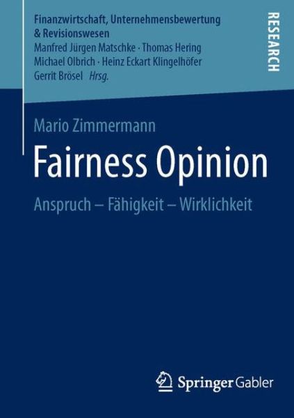 Fairness Opinion - Zimmermann - Books -  - 9783658121624 - December 2, 2015