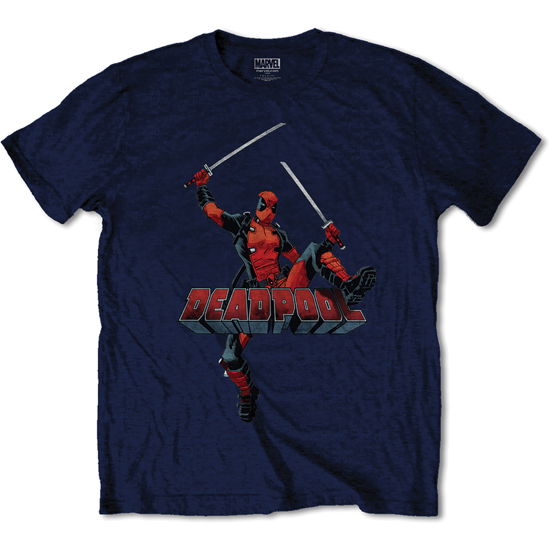 Marvel Comics Unisex T-Shirt: Deadpool Logo Jump - Marvel Comics - Merchandise - Bravado - 5055979946625 - 