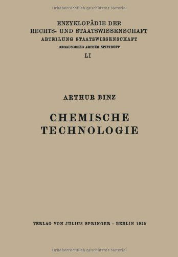 Cover for Arthur Binz · Chemische Technologie (Paperback Book) [1925 edition] (1925)