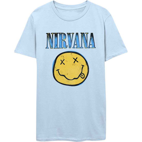 Nirvana Unisex T-Shirt: Xerox Happy Face Blue - Nirvana - Produtos - PHD - 5056012045626 - 5 de março de 2021