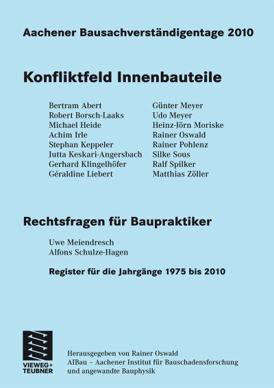 Cover for Aachener Bausachverstandigentage 2010: Konfliktfeld Innenbauteile (Paperback Book) (2010)