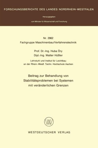 Cover for Huba OEry · Beitrag Zur Behandlung Von Stabilitatsproblemen Bei Systemen Mit Verhanderlichen Grenzen (Paperback Bog) [1980 edition] (1980)