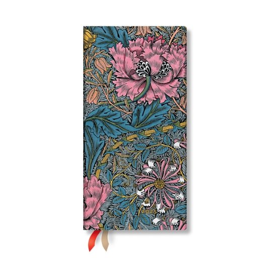 Cover for Paperblanks · Morris Pink Honeysuckle (William Morris) Slim 12-month Horizontal Hardback Dayplanner 2025 (Elastic Band Closure) - William Morris (Hardcover bog) (2024)