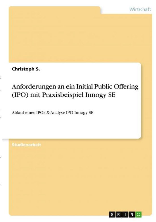Cover for S. · Anforderungen an ein Initial Public (N/A)