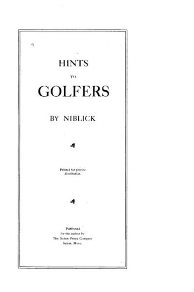 Cover for Niblick · Hints to Golfers (Paperback Book) (2016)