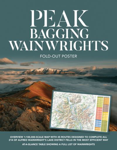 Cover for Peak Bagging: Wainwrights Fold-out Poster: Folding poster map (438mm x 672mm) of 45 routes designed to complete all 214 Wainwrights in the most efficient way - Peak Bagging (Poster) (2022)
