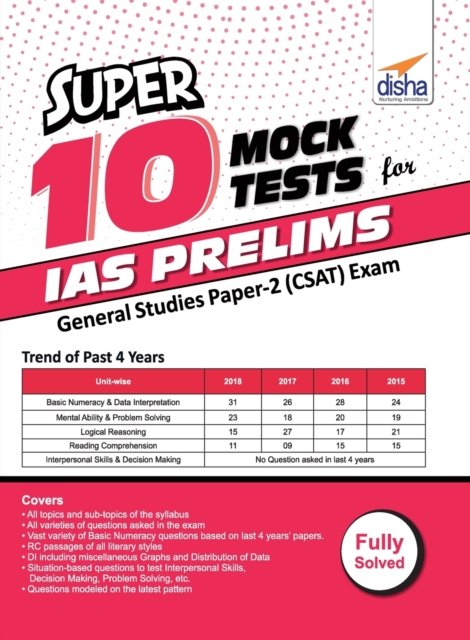 Cover for Disha Experts · Super 10 Mock Tests for IAS Prelims General Studies Paper 2 (Csat) Exam (Paperback Book) (2019)