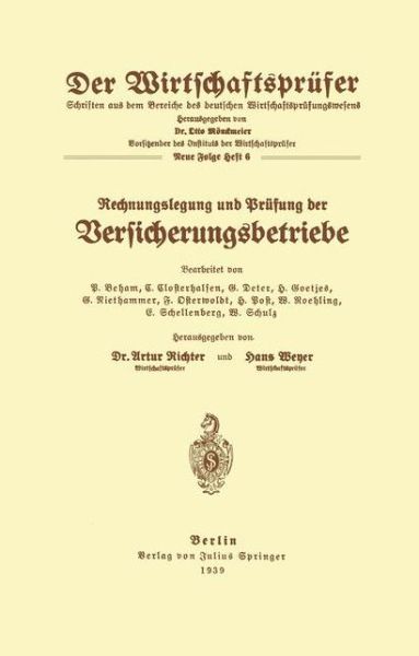 Cover for B. Beham · Rechnungslegung und Prufung der Versicherungsbetriebe - Der Wirtschaftsprufer (Paperback Book) (1939)