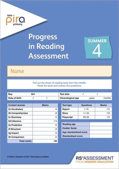 Cover for Colin McCarty · New PiRA Test 4, Summer PK10 (Progress in Reading Assessment) (Print) (2021)