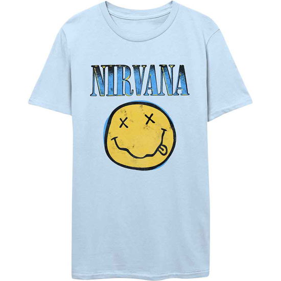 Nirvana Unisex T-Shirt: Xerox Happy Face Blue - Nirvana - Fanituote - PHD - 5056012045633 - perjantai 5. maaliskuuta 2021