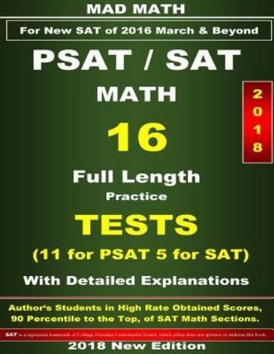 Cover for John Su · 2018 PSAT-SAT Math 16 Tests (Taschenbuch) (2018)