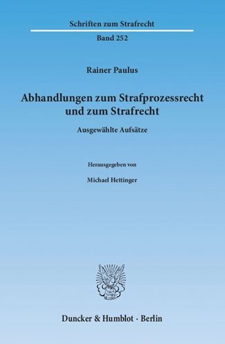 Cover for Paulus · Abhandlungen zum Strafprozessrec (Book) (2013)