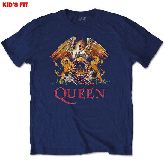 Cover for Queen · Queen Kids T-Shirt: Classic Crest (Navy Blue) (7-8 Years) (T-shirt) [size 7-8yrs] [Blue - Kids edition] (2020)