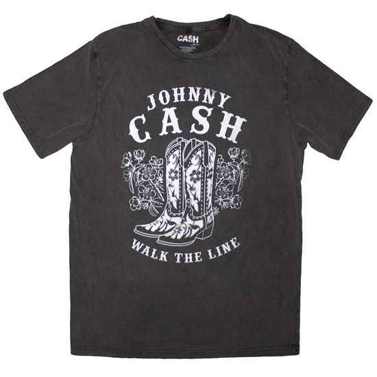 Cover for Johnny Cash · Johnny Cash Unisex Stone Wash T-Shirt: Walk The Line Boots (Charcoal Grey) (T-shirt) [size M] (2025)