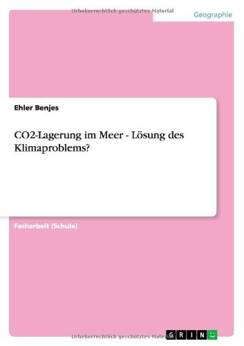 Cover for Ehler Benjes · CO2-Lagerung im Meer - Loesung des Klimaproblems? (Paperback Bog) [German edition] (2012)