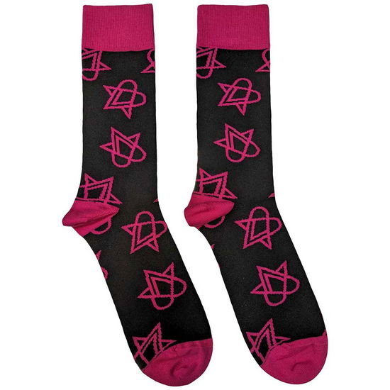 Cover for Him · HIM Unisex Ankle Socks: Mini Pink Heartagrams (Black) (UK Size 7 - 11) (CLOTHES) [size M] (2024)