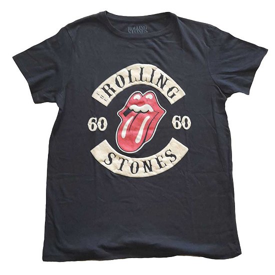The Rolling Stones Ladies T-Shirt: Sixty Biker Tongue (Suede Flock) - The Rolling Stones - Mercancía -  - 5056561038636 - 