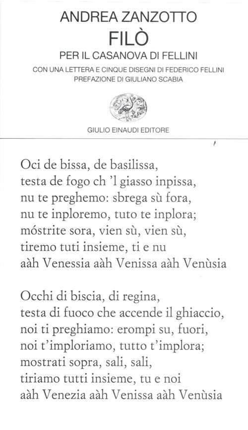 Cover for Andrea Zanzotto · Filo. Per Il Casanova Di Fellini (Book)