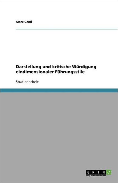 Cover for Groß · Darstellung und kritische Würdigun (Buch) [German edition] (2009)