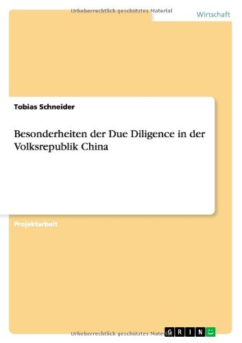 Cover for Tobias Schneider · Besonderheiten der Due Diligence in der Volksrepublik China (Paperback Book) [German edition] (2011)