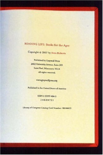 Cover for Sven Birkerts · Reading Life: Books For the Ages (Paperback Book) [Hardback edition] (2007)