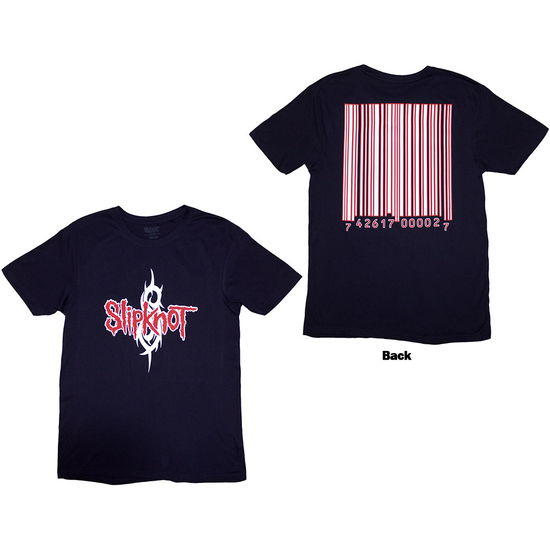 Slipknot Unisex T-Shirt: Barcode (Navy Blue) (Back Print) - Slipknot - Produtos - - 5056821048641 - 8 de novembro de 2024