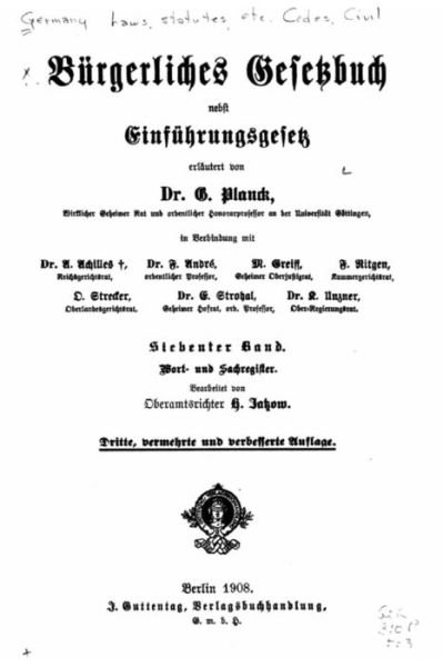 Cover for Germany · Burgerliches Gesetzbuch nebst Einfuhrungsgesetz (Paperback Book) (2016)