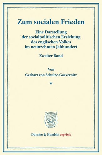 Cover for Schulze-Gaevernitz · Zum socialen Frieden (Book) (2013)