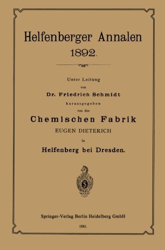 Cover for Eugen Dieterich · Chemischen Fabrik - Helfenberger Annalen 1892 (Paperback Book) [Softcover Reprint of the Original 1st 1893 edition] (1901)