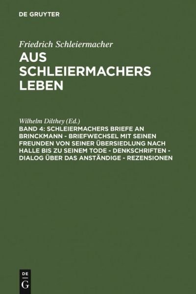 Cover for Wilhelm Dilthey · Schleiermachers Briefe an Brinckmann - (Bok) (1974)