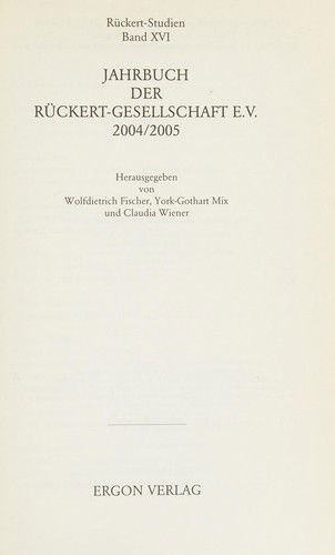 Cover for Wolfdietrich Fischer · Jahrbuch Der Ruckert Gesellschaft (Hardcover Book) (2005)