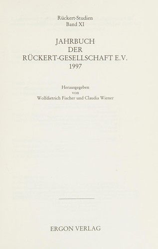 Cover for Wolfdietrich Fischer · Jahrbuch Der Ruckert Gesellschaft (Paperback Book) (1997)