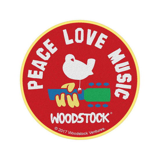 Woodstock Standard Woven Patch: Peace Love Music - Woodstock - Produtos - PHD - 5055339778644 - 20 de julho de 2020