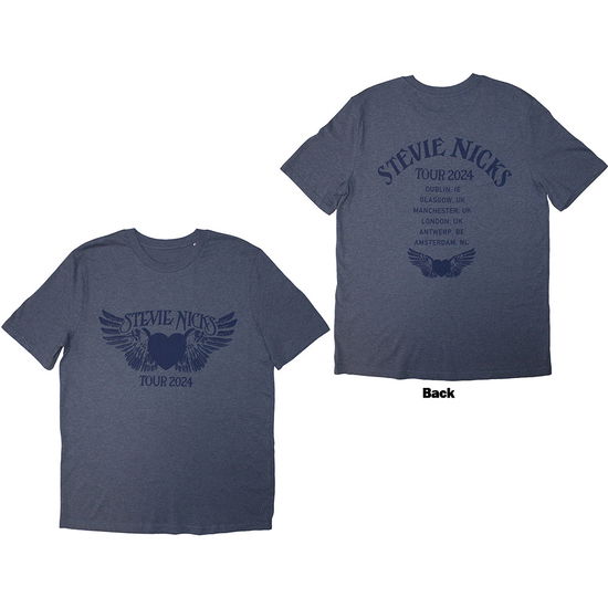 Stevie Nicks Unisex T-Shirt: Tour '24 Winged Heart (Navy Blue) (Back Print & Ex-Tour) - Stevie Nicks - Merchandise -  - 5056821089644 - December 12, 2024