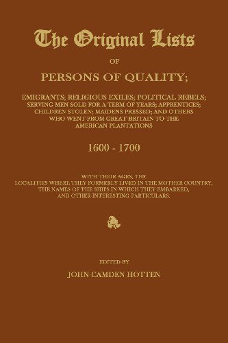 The Original Lists of Persons of Quality; Emigrants; Religious Exiles; Political Rebels; Serving men Sold for a Term of Years; Apprentices; Children ... to the American Plantations 1600-1700, Wit - John Camden Hotten - Bücher - Janaway Publishing, Inc. - 9781596412644 - 18. April 2012