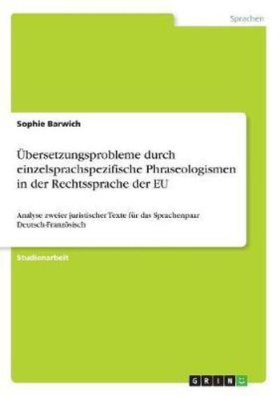 Cover for Barwich · Übersetzungsprobleme durch einz (Book)