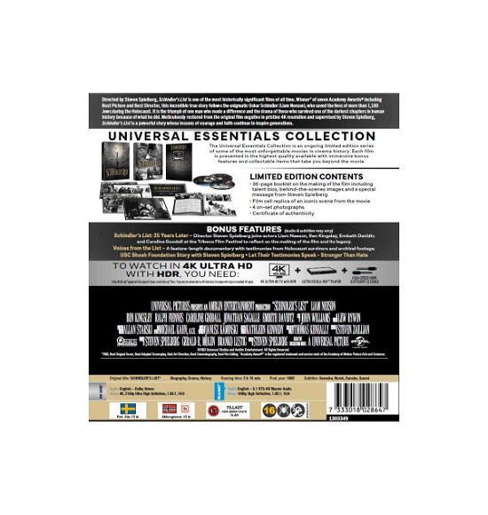 Schindler's List 30th Anniversary Essent - Schindler's List - Filme - Universal - 7333018028647 - 6. November 2023