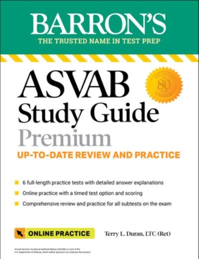 Cover for Terry L Duran · ASVAB Study Guide Premium: 6 Practice Tests + Comprehensive Review + Online Practice (Paperback Book) (2022)