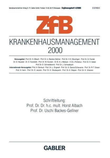 Cover for Horst Albach · Krankenhausmanagement 2000 - Zfb Special Issue (Paperback Book) [2000 edition] (2000)