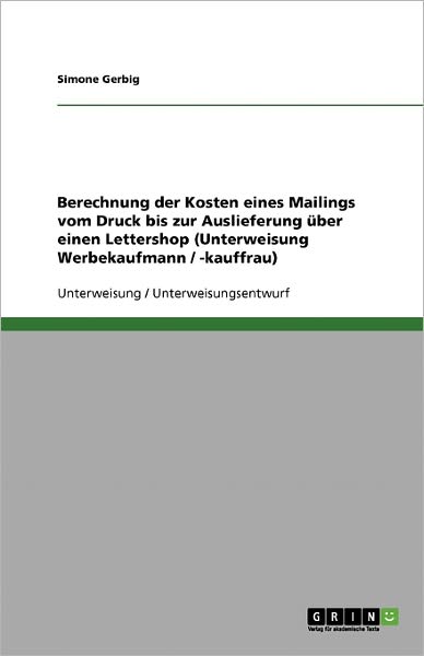 Cover for Gerbig · Berechnung der Kosten eines Mail (Book) [German edition] (2013)